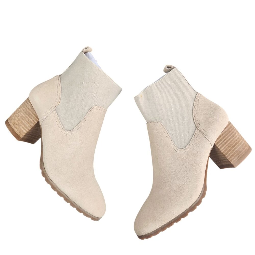 Violet & Red Loaded Knit Cuff Ankle Boots Booties Tan Womens Size 10 Block Heel